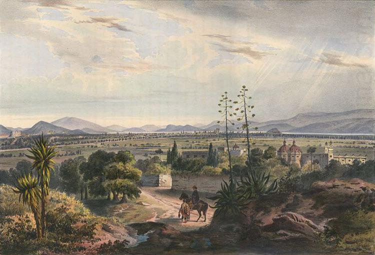 unknow artist Mexico, visto desde el Arsobisbado de Tacubaya. Mexico City seen from Tacubaya. Hand-colored lithograph highlighted with gum arabic china oil painting image